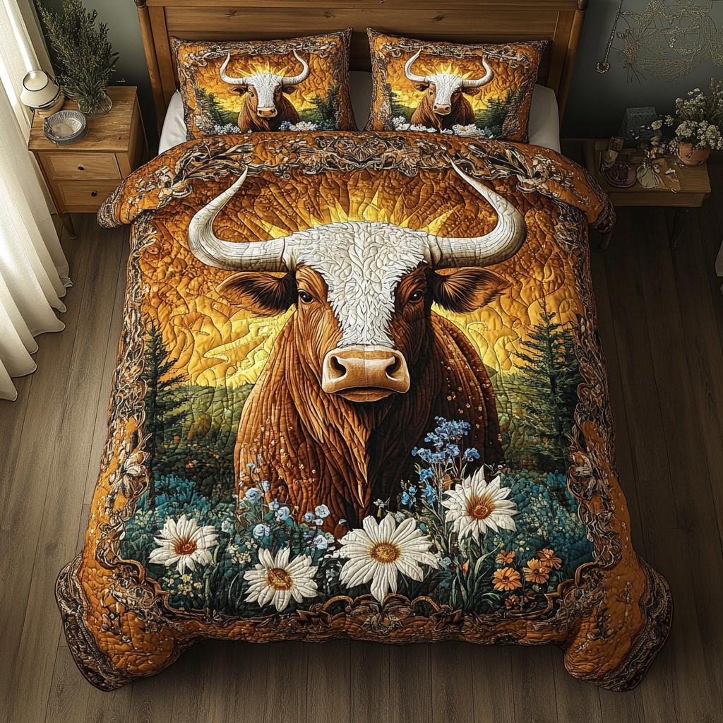 Wild West Charm Animal quilted 3-piece bedding set on a made bed with two matching pillow shams
