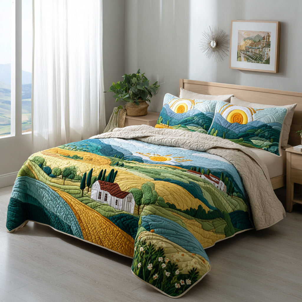 Wildflower Hills quilted 3-piece bedding set on a made bed with two matching pillow shams