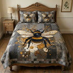 Wildflower Honey quilted 3-piece bedding set on a made bed with two matching pillow shams