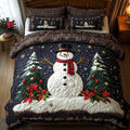 Winter Companions quilted 3-piece bedding set on a made bed with two matching pillow shams