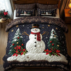 Winter Companions quilted 3-piece bedding set on a made bed with two matching pillow shams