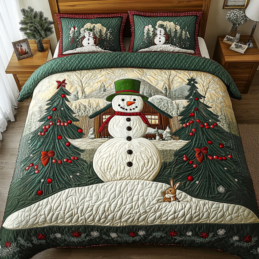 Winter Glow Bedspreads quilted 3-piece bedding set on a made bed with two matching pillow shams