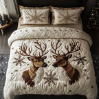 Winter Reins quilted 3-piece bedding set on a made bed with two matching pillow shams