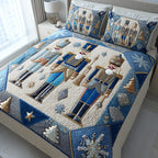 Winter Soldier quilted 3-piece bedding set on a made bed with two matching pillow shams