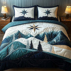 Winter Star quilted 3-piece bedding set on a made bed with two matching pillow shams