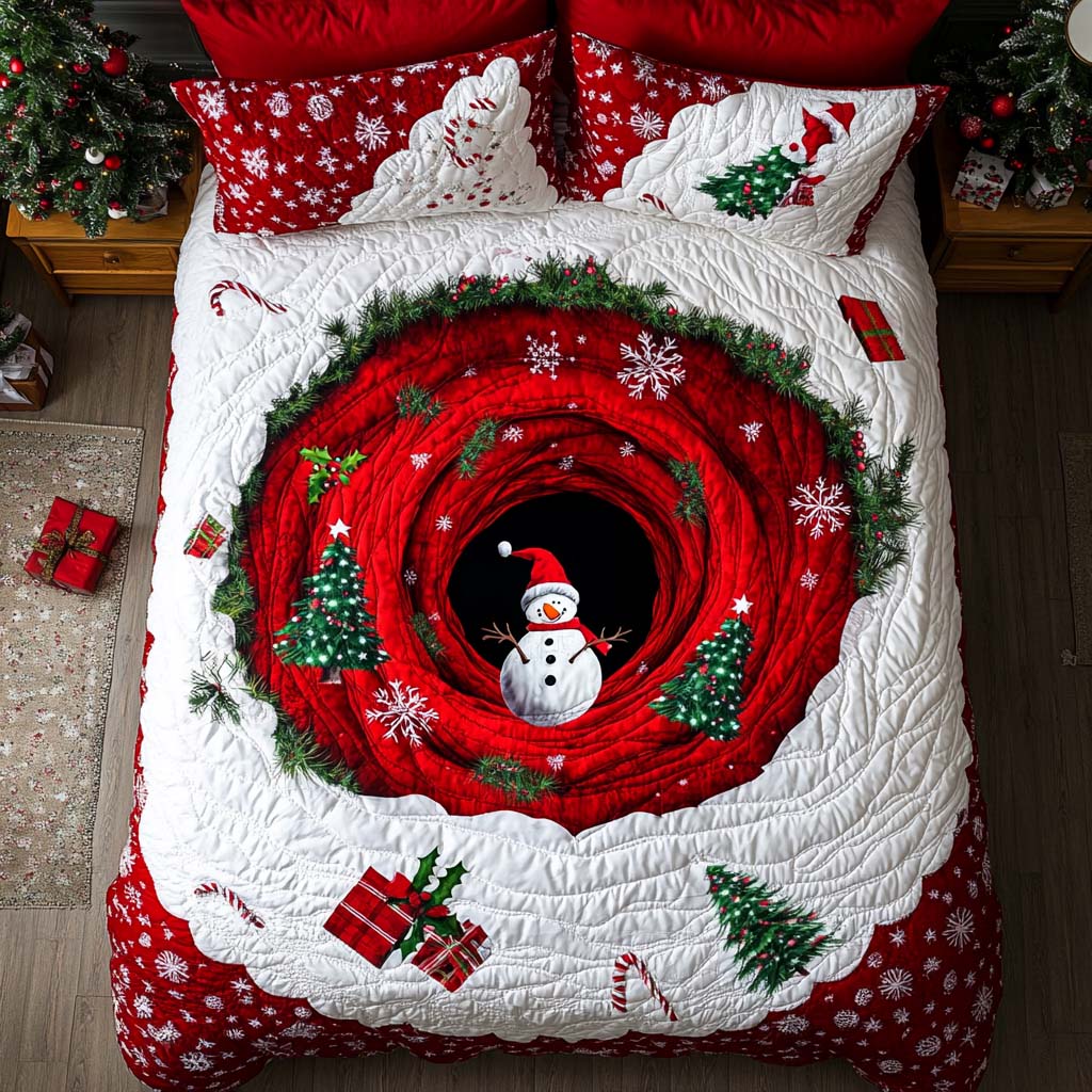 Winter Wonderland Warp quilted 3-piece bedding set on a made bed with two matching pillow shams