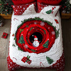 Winter Wonderland Warp quilted 3-piece bedding set on a made bed with two matching pillow shams