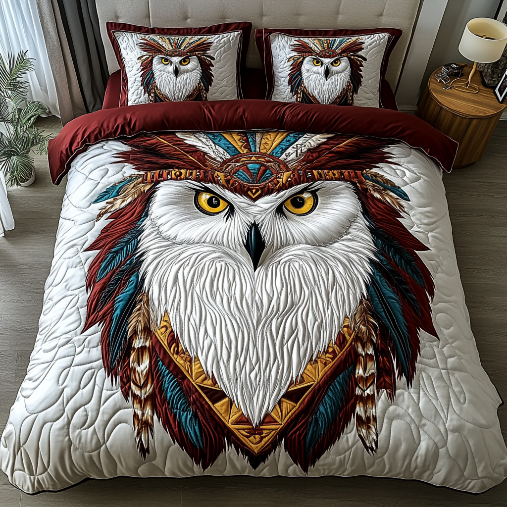 Wisdom Keeper Southwest quilted 3-piece bedding set on a made bed with two matching pillow shams