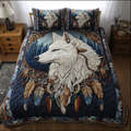 Wolf Horizon quilted 3-piece bedding set on a made bed with two matching pillow shams