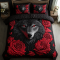 Wolf Pack quilted 3-piece bedding set on a made bed with two matching pillow shams