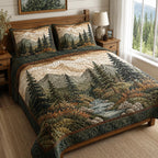 Woodland Creek quilted 3-piece bedding set on a made bed with two matching pillow shams