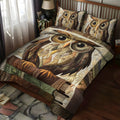 Woodland Wisdom Animal quilted 3-piece bedding set on a made bed with two matching pillow shams