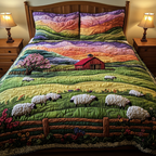 Woolly Sheep quilted 3-piece bedding set on a made bed with two matching pillow shams