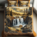 Yellowstone Waterfall quilted 3-piece bedding set on a made bed with two matching pillow shams
