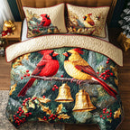 Yuletide Dream Christmastree quilted 3-piece bedding set on a made bed with two matching pillow shams